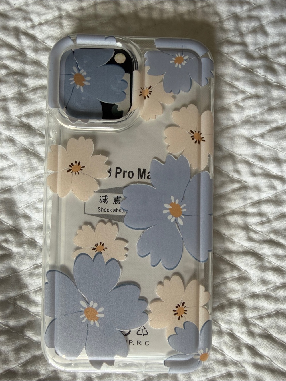 Clear Floral Phone Case with Blue and Cream Flowers IPhone 13 Pro Max